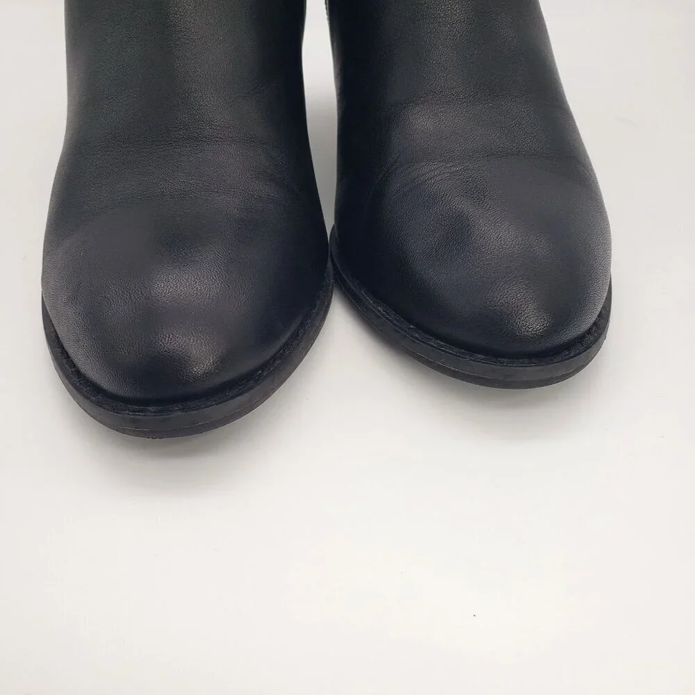 VIONIC Women 7 Black Leather Trinity Arch Support Comfort Ankle Moto Buckle Boot